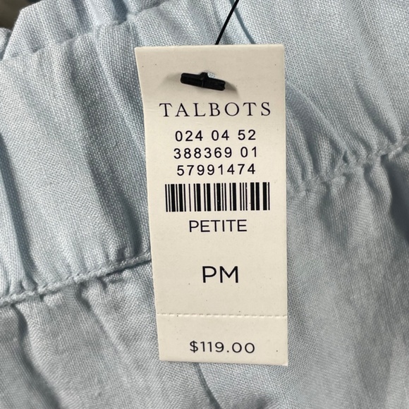 NEW Talbots Pants Womens Medium petite blue white cotton linen cropped floral - Picture 5 of 9